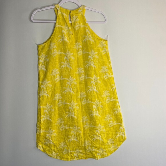 C&C California Yellow 100%Linen Sundress Palm Tree Beach Print Hi-Lo Size XS - Picture 2 of 13